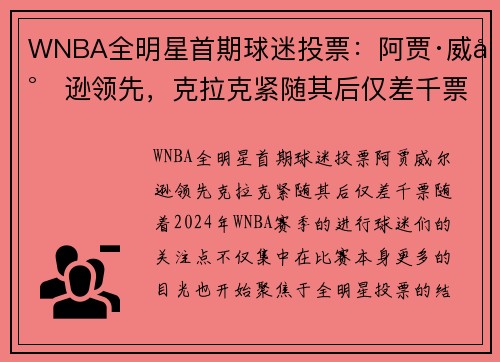 WNBA全明星首期球迷投票：阿贾·威尔逊领先，克拉克紧随其后仅差千票